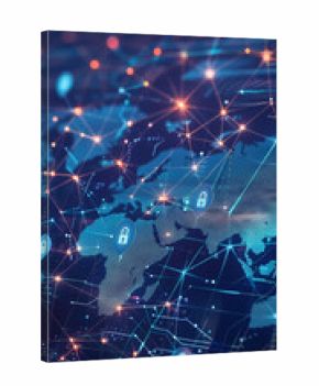 A digital interface displays a network of connections over a world map.