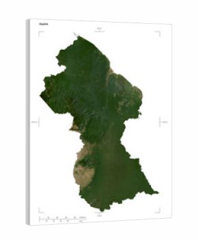 Guyana shape isolated on white. Low-res satellite map
