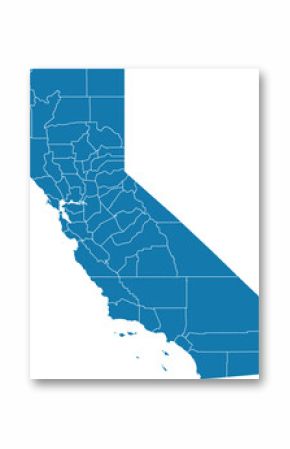 Editable vector file of the counties that make up the state of California, located in the United States.