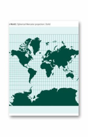 World Map. Spherical Mercator projection. Solid style. High Detail World map for infographics, education, reports, presentations. Vector illustration.