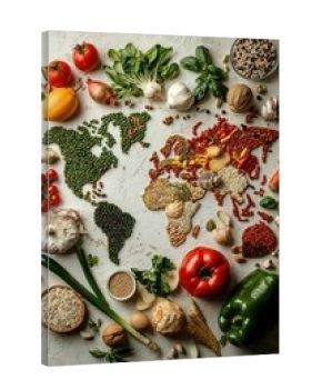 World Map Made of Grains, Seeds and Vegetables