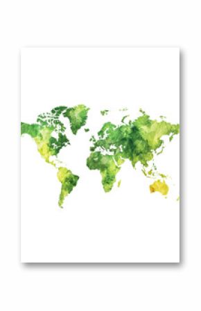 World map illustration with green watercolor texture, isolated.