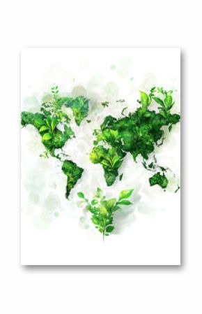 World map made of green plants on a white isolate background.