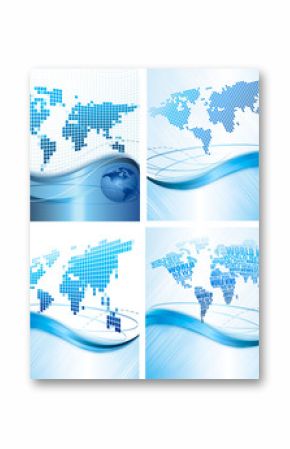 Four Business abstract backgrounds with world map