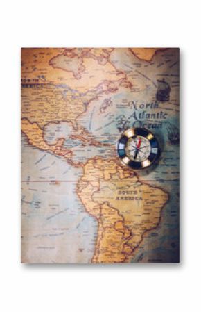 Columbus day and world map with compass