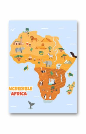 Bright map with famous african destinations