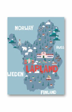 Illustration map of Lapland. Vector illustration