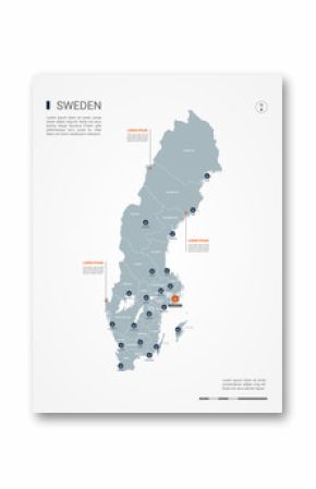 Sweden map with borders, cities, capital and administrative divisions. Infographic vector map. Editable layers clearly labeled.