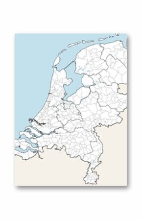 Detailed vector map of Netherlands with borders and district