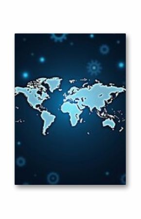 world map technology on blue background