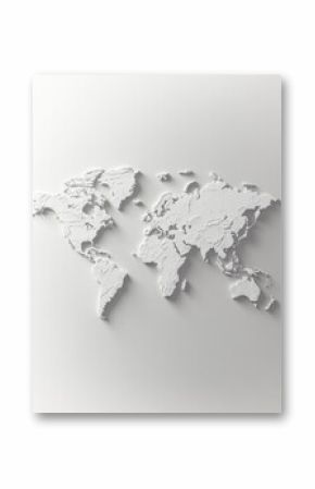Minimalist white world map with textured surface and subtle shadow creating a clean and modern global representation perfect for design and illustration