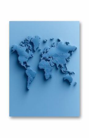 Blue 3D Textured World Map Digital Data Visualization