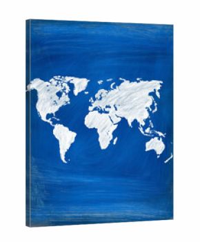 World Map Chalkboard: A textured blue chalkboard reveals a stark, hand-drawn world map in white, offering a vintage, educational feel.