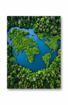 green world map shaped of plants