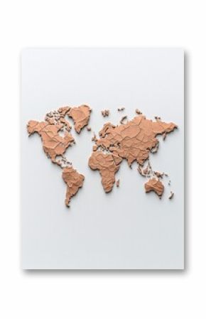 Rose Gold Textured World Map on Leather Background