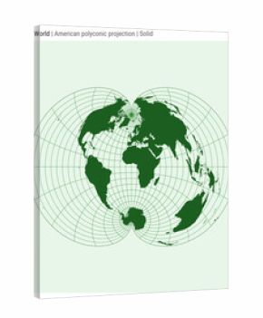 World Map. American polyconic projection. Solid style. High Detail World map for infographics, education, reports, presentations. Vector illustration.