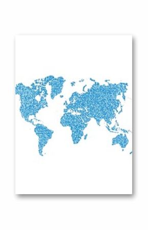 Detailed world map composed of tiny, repeated, abstract shapes