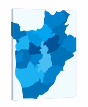 Map of Burundi with regions. Just a simple country border map with region division. Light blue color palette. Flat Republic of Burundi shape with administrative division. Vector illustration.