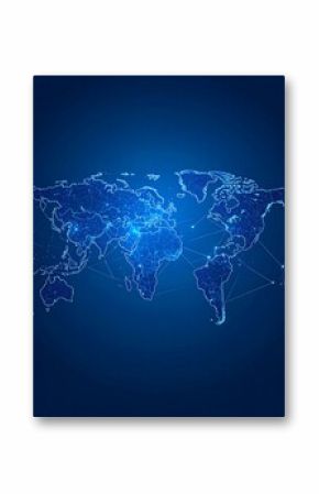 World map with network overlay.  Digital global connectivity