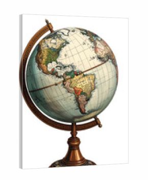 Vintage-style globe on stand.  Detailed map