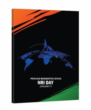 Creative NRI Day artwork celebrating Pravasi Bharatiya Divas with global Indian diaspora focus