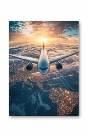 plane on the world map. selective focus