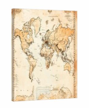 Vintage world map with ornate details.