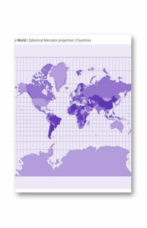 World Map. Spherical Mercator projection. Countries style. High Detail World map for infographics, education, reports, presentations. Vector illustration.