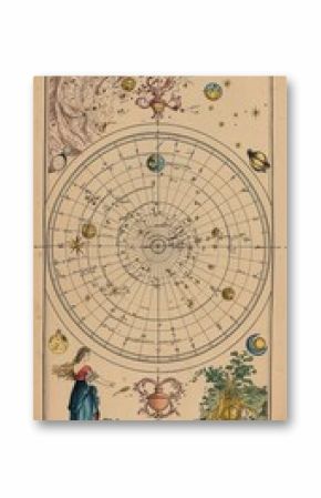 Vintage celestial map with stars hand drawing