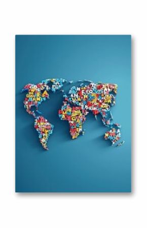 A colorful world map with words written on it