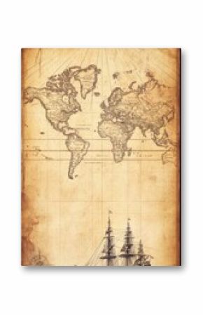 old map with a big ship with copy space vertically 9:16