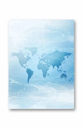 light blue background with a digital world map and global network connections, representing the concept of international business or connectivity