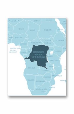 D.R. Congo - blue map with neighboring countries and country names. Vector illustration