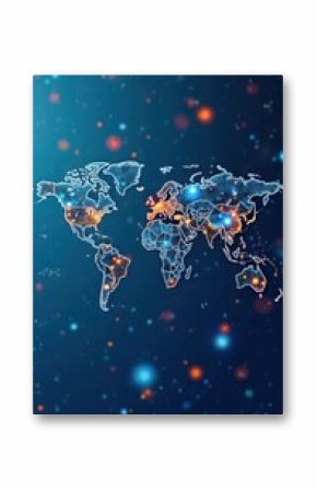 Illuminated world map showing global connections and data flow