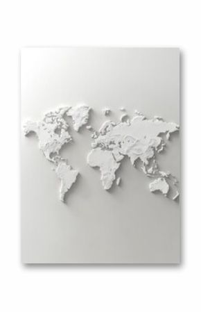 3d world map simple design minimalistic in grey wall background