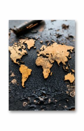Aged world map with pen, suggesting global travel or exploration