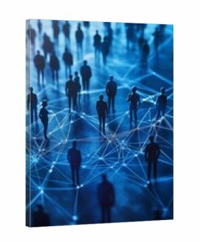 Dynamic abstract representation of human connection in a networked community on a blue background