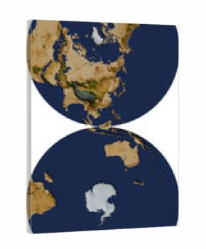 Global land surface terrain map in an Azimuthal Equidistant projection (Asia-Centered)