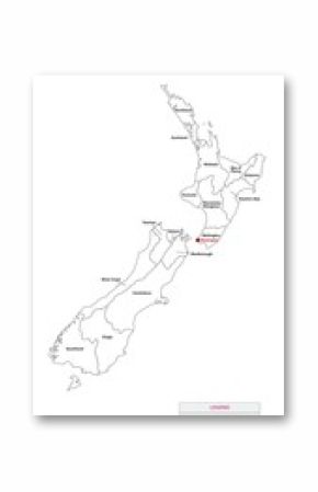 New Zealand map. Country and State map of New Zealand. Administrative map of New Zealand with Countries and boundaries in white color.