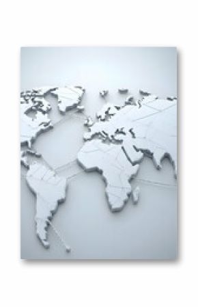 Abstract 3D White World Map Illustration on Light Gray Background