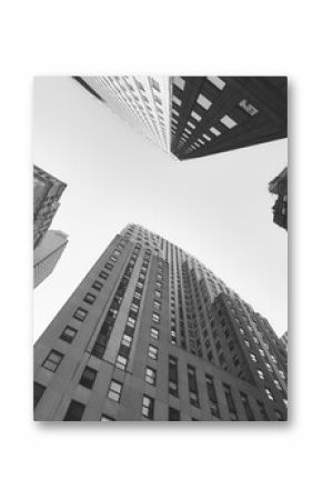 Looking up at Manhattan buildings, black and white picture, New York City, USA