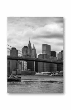 Brooklyn Bridge with Manhattan skyline in the background  in black and white