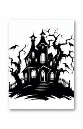 Halloween castle in the black and white