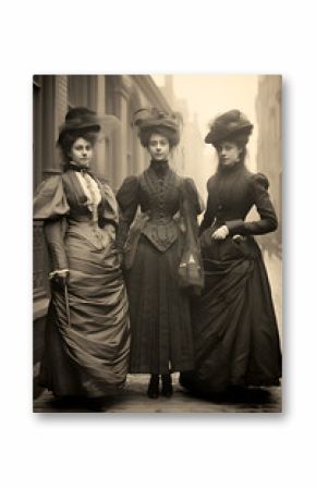 portrait of three women - old black and white street photograph from the Victorian era