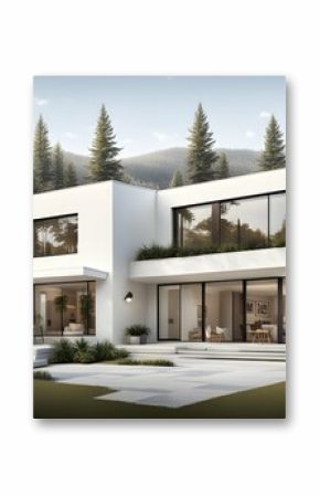 A modern Scandinavian-inspired home with a white exterior, large windows, and minimalist landscaping.