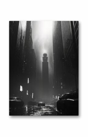 A black and white photo capturing the beauty of a city at night. Perfect for urban landscapes and city-themed projects