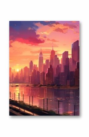 Create a personalized calendar for June with a vibrant cityscape at sunset, capturing the city lights.