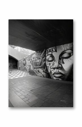 Artistic expressions in public spaces, black and white street art photo