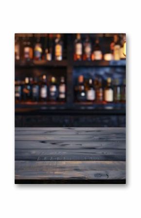 Panoramic table wood dinning bar modern desk top on blur shop city white night light background pub wine party scene Tabletop black wooden banner texture shelf bar in luxury restaurant : Generative AI
