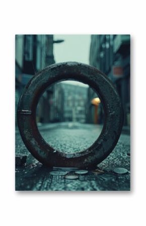 Large steel ring on a city street